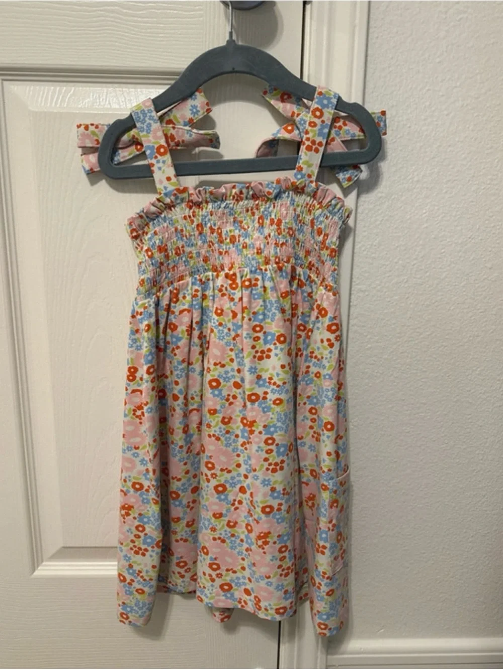 Girls' Floral Tie-Shoulder Summer Dress - Pink Orange Blue